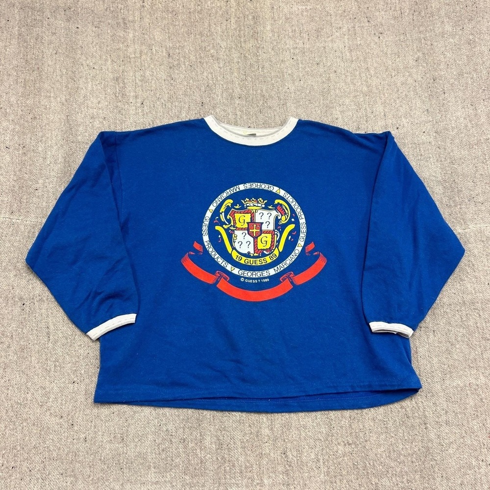 Vintage Guess Sweatshirt Mens Large Blue 1980s USA